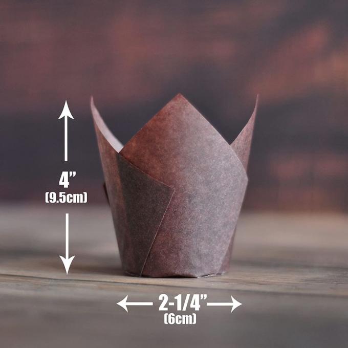 Trazador de líneas de papel impermeable a la grasa de gran tamaño Tulip Baking Cup del mollete de la magdalena de Rk que cuece Bakeware China Brown