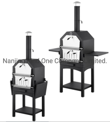 Horno de pizza de carbón para uso doméstico, interior, exterior, patio comercial, fiesta en el jardín, con dos mesas laterales