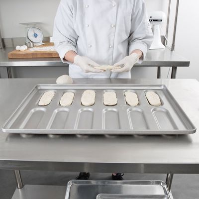 RK Bakeware China Foodservice NSF 0215 Acero aluminizado esmaltado Extremo redondeado Hoagie Bun Pan Bandeja para hornear pan de hamburguesa