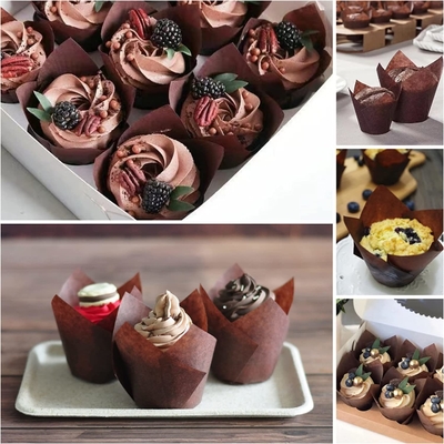 Pergamino de Brown del abrigo del mollete del trazador de líneas de Tulip Baking Cup Paper Muffin